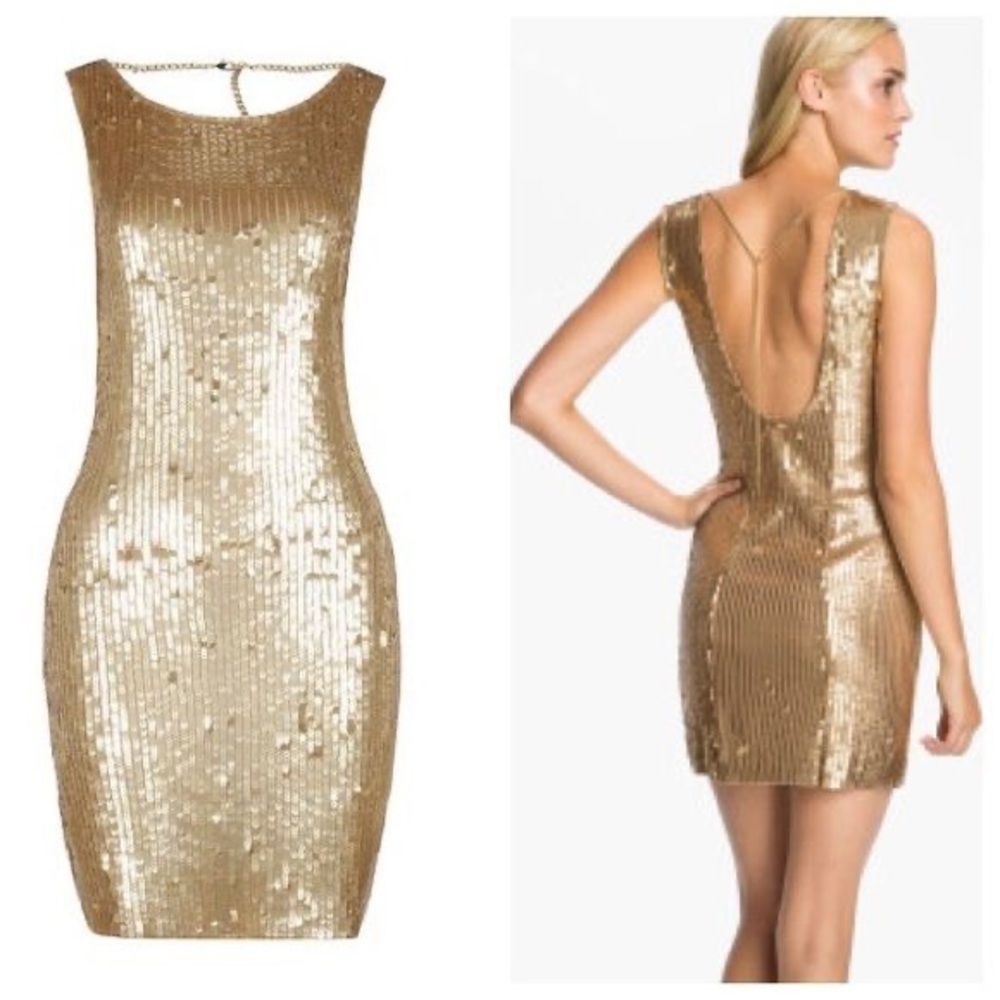 Michael Kors Gold Backless Sequin Dress